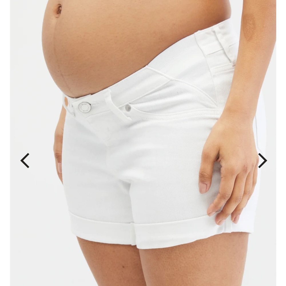 Motherhood Maternity SIDE PANEL ROLL HEM DENIM MATERNITY SHORTS - white